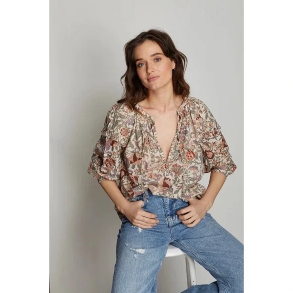 Anthropologie Love The Label Botanical Floral Ruffle Fall Boho Top
